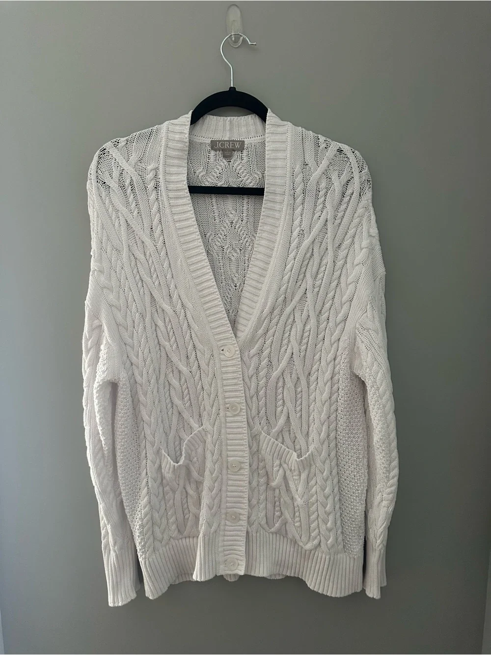 J. Crew Off-White Cable Knit Button-Front Cardigan